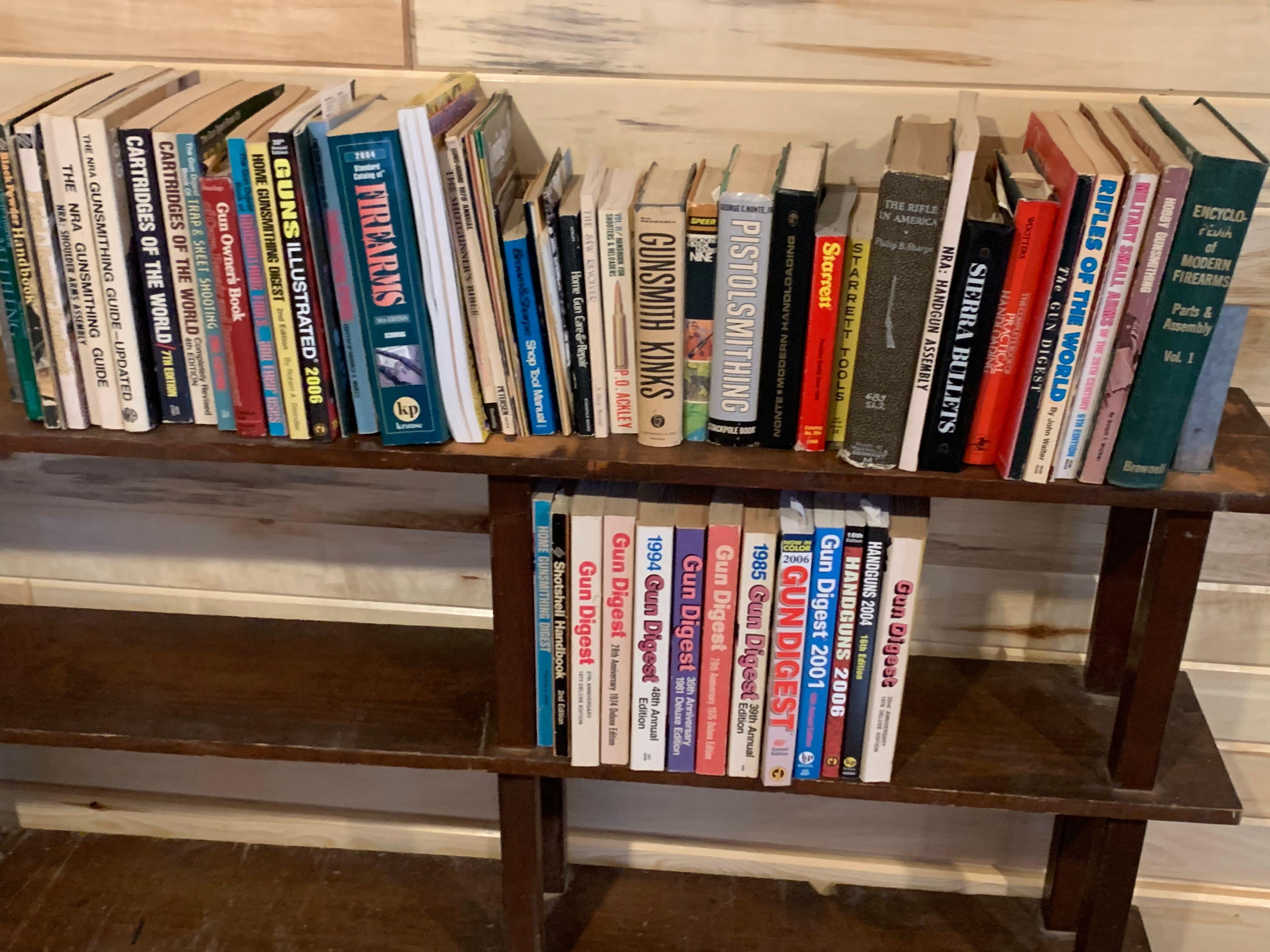Library of relevant books on topics of interest at the Osage Sportsmans Club.
